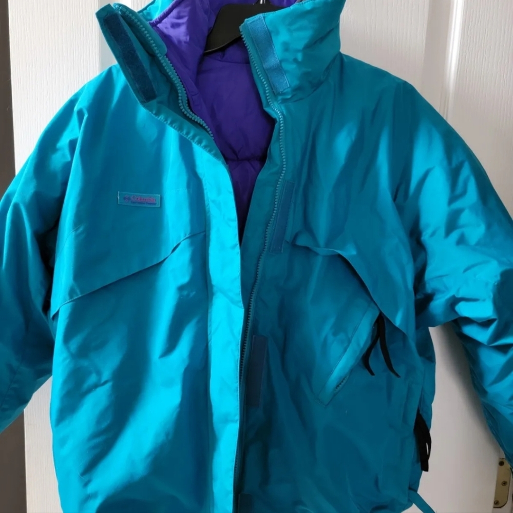 Columbia Whirlibird  Vintage 90s Ski Jacket Women's L Purple Teal  Reversible